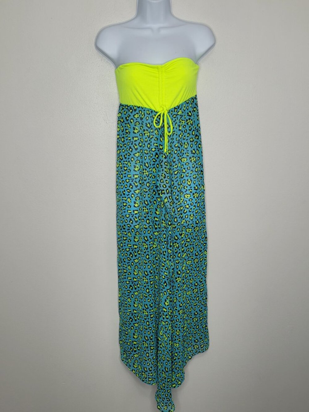 Y2k Bongo neon yellow blue animal print scene queen myspace strapless coverup s